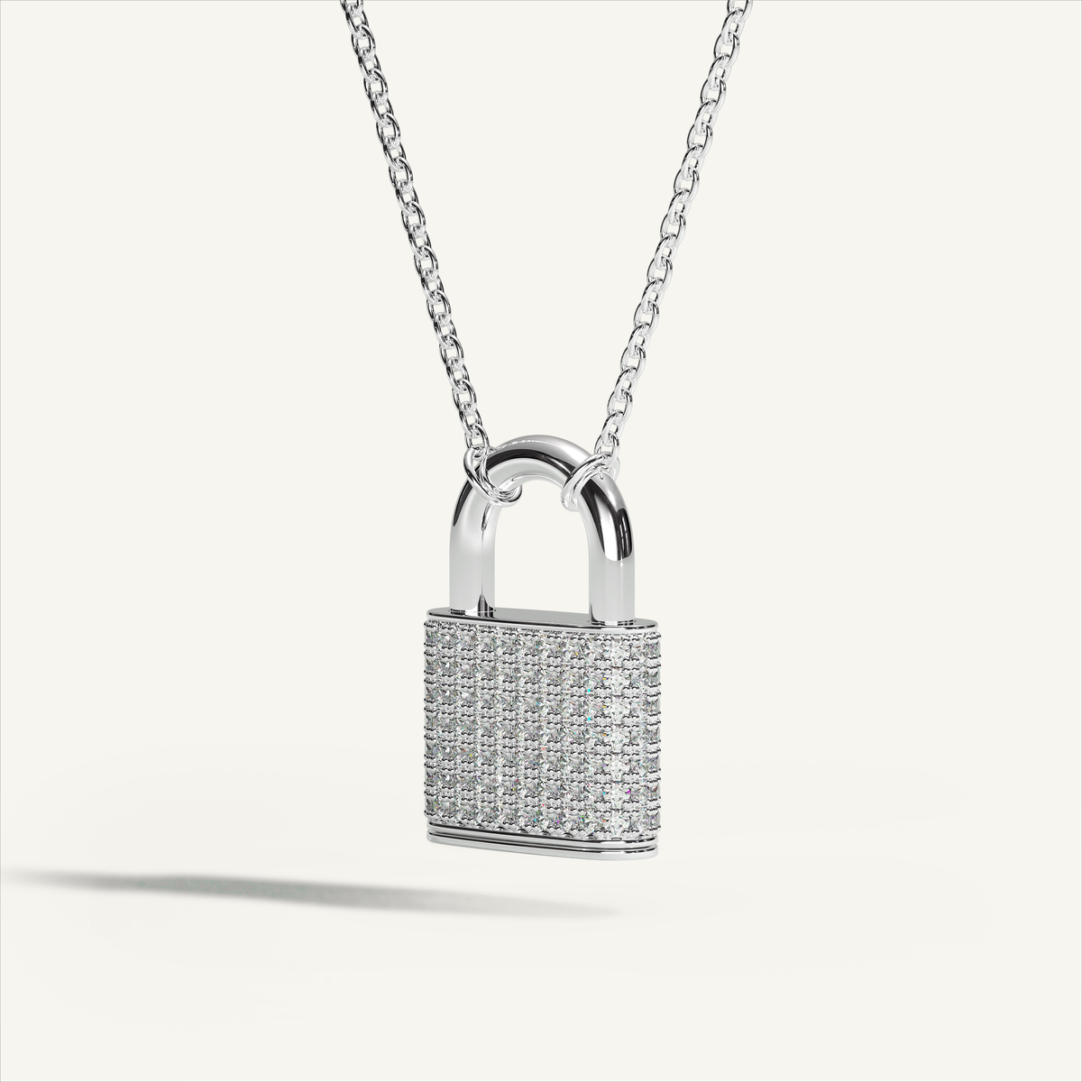 DEEP TEAL Padlock Pavé Necklace in 18K white gold with white diamonds - original view 4