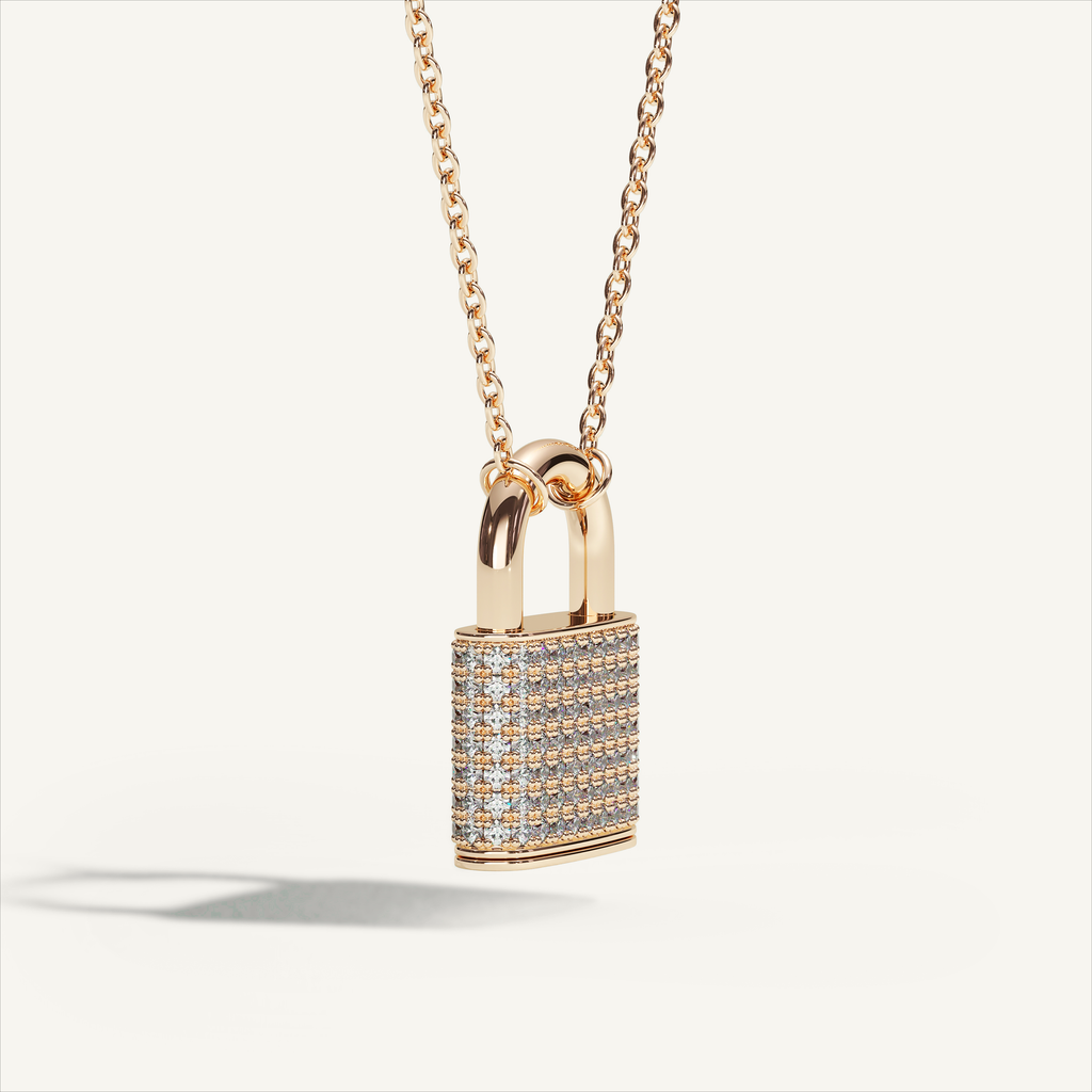 DEEP TEAL Padlock Pavé Necklace in 18K yellow gold with white diamonds - original view 2