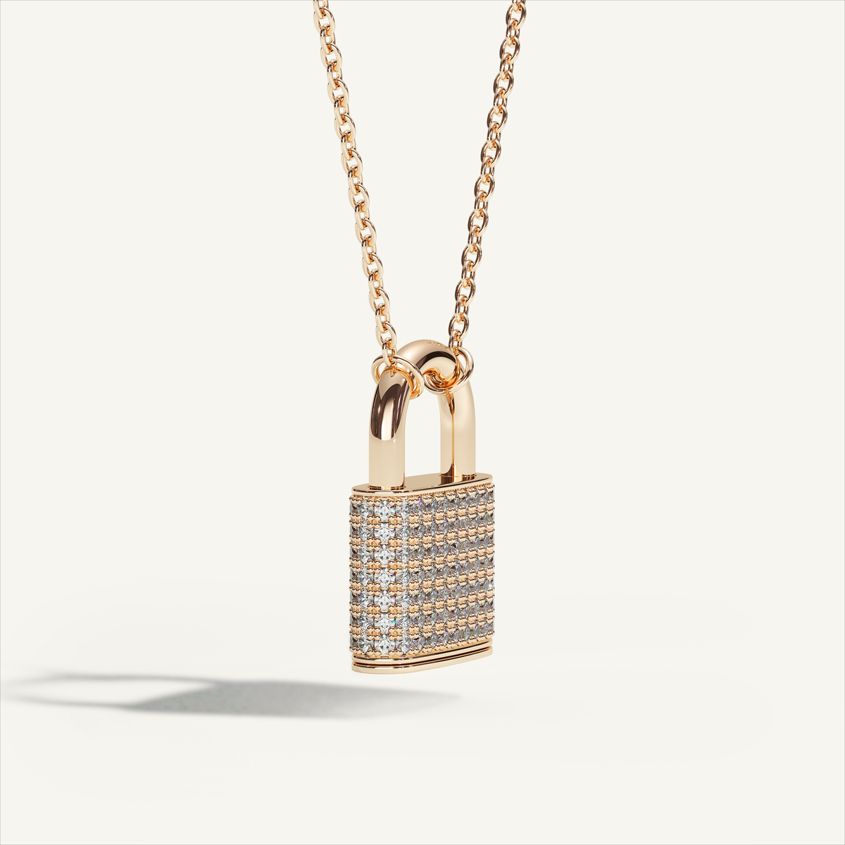 DEEP TEAL Padlock Pavé Necklace in 18K yellow gold with white diamonds - original view 2