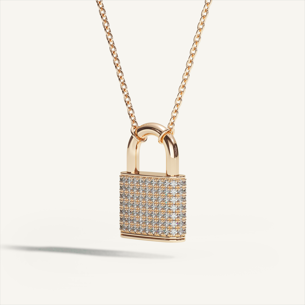 DEEP TEAL Padlock Pavé Necklace in 18K yellow gold with white diamonds - original view 4