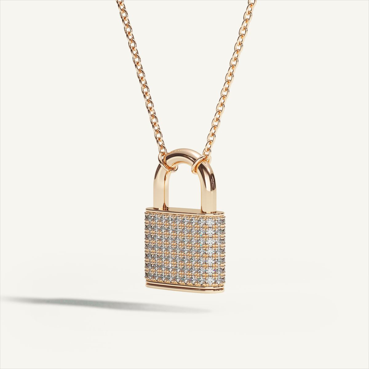 DEEP TEAL Padlock Pavé Necklace in 18K yellow gold with white diamonds - original view 4