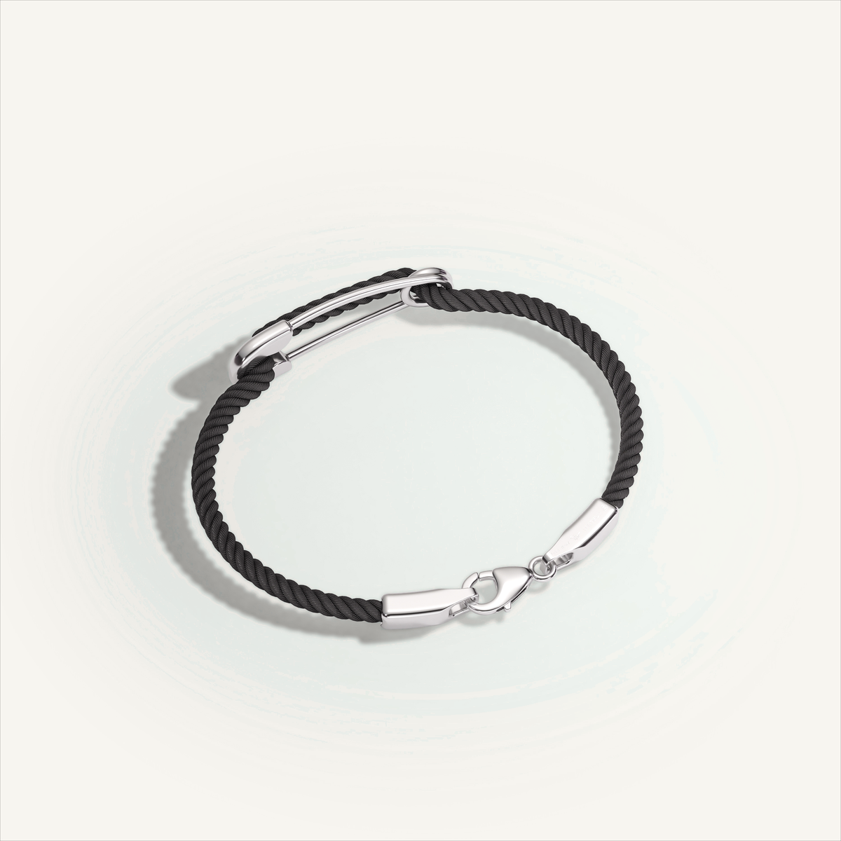 DEEP TEAL Rebel Pin Chord Bracelet — 18K White Gold · Polished, Black cord
