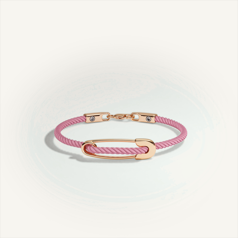 DEEP TEAL Rebel Pin Chord Bracelet — 18K Gold · Polished, Pink cord
