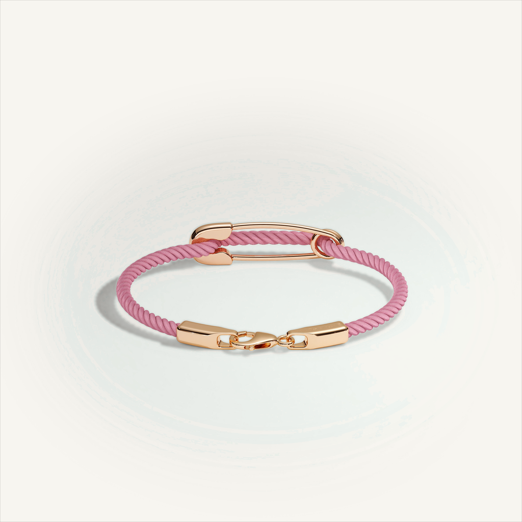 DEEP TEAL Rebel Pin Chord Bracelet — 18K Gold · Polished, Pink cord