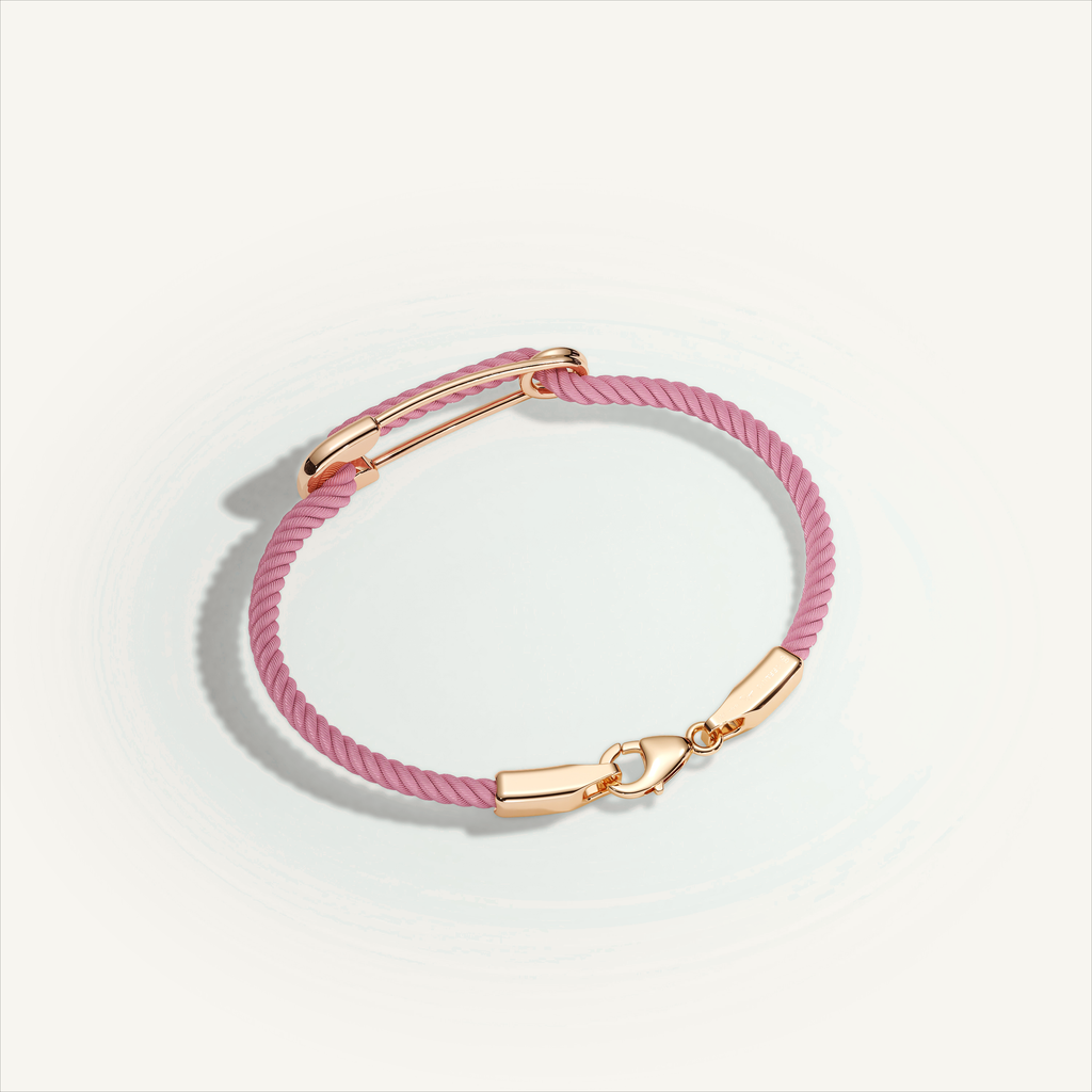 DEEP TEAL Rebel Pin Chord Bracelet — 18K Gold · Polished, Pink cord