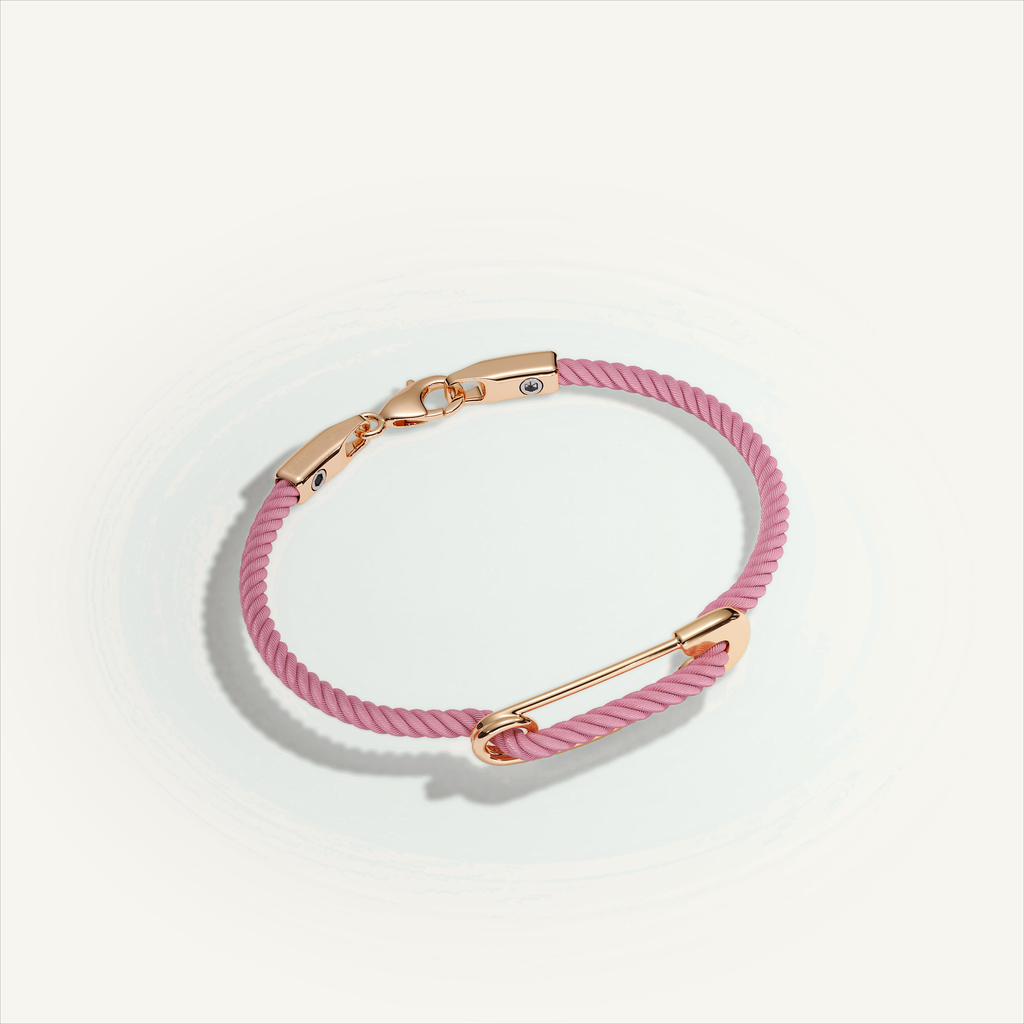 DEEP TEAL Rebel Pin Chord Bracelet — 18K Gold · Polished, Pink cord