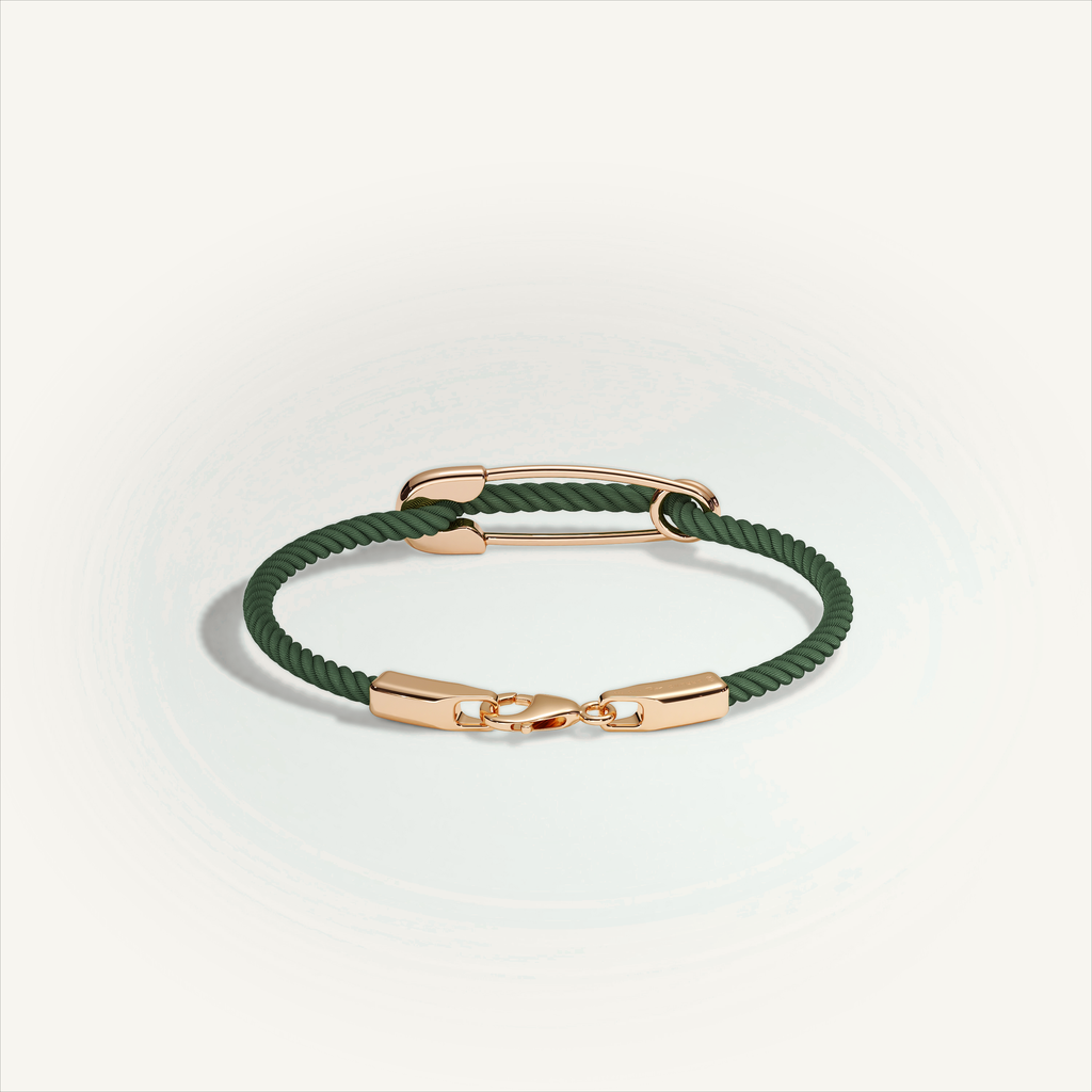 DEEP TEAL Rebel Pin Chord Bracelet — 18K Gold · Polished, Green cord