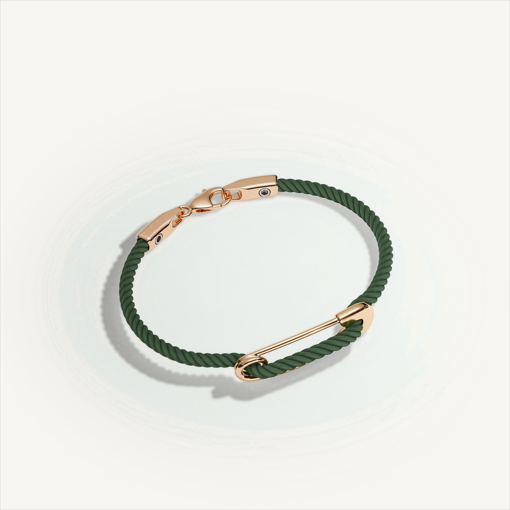 DEEP TEAL Rebel Pin Chord Bracelet — 18K Gold · Polished, Green cord