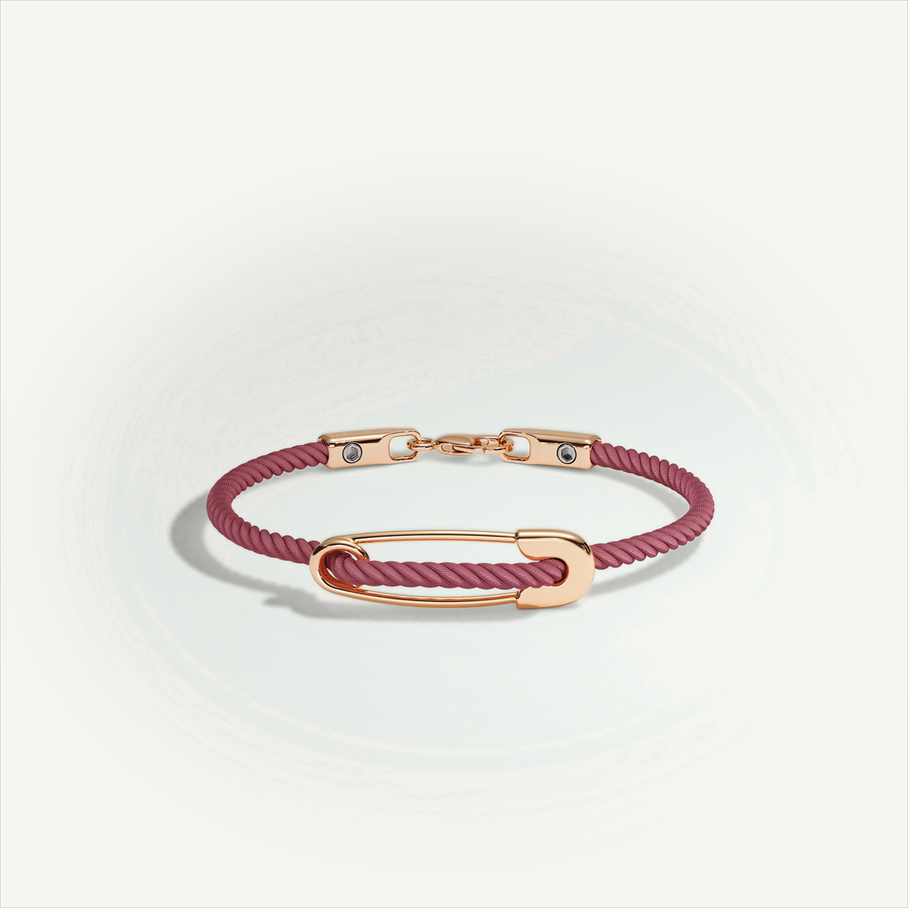 DEEP TEAL Rebel Pin Chord Bracelet — 18K Gold · Polished, Burgundy cord