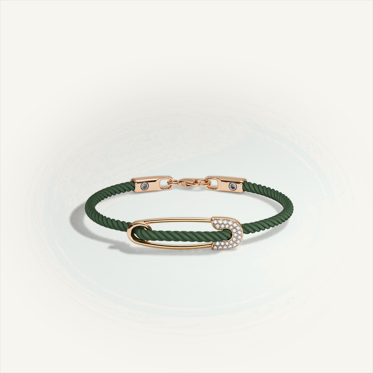 DEEP TEAL Rebel Pin Chord Bracelet — 18K Gold · Diamond Pavé, Green cord