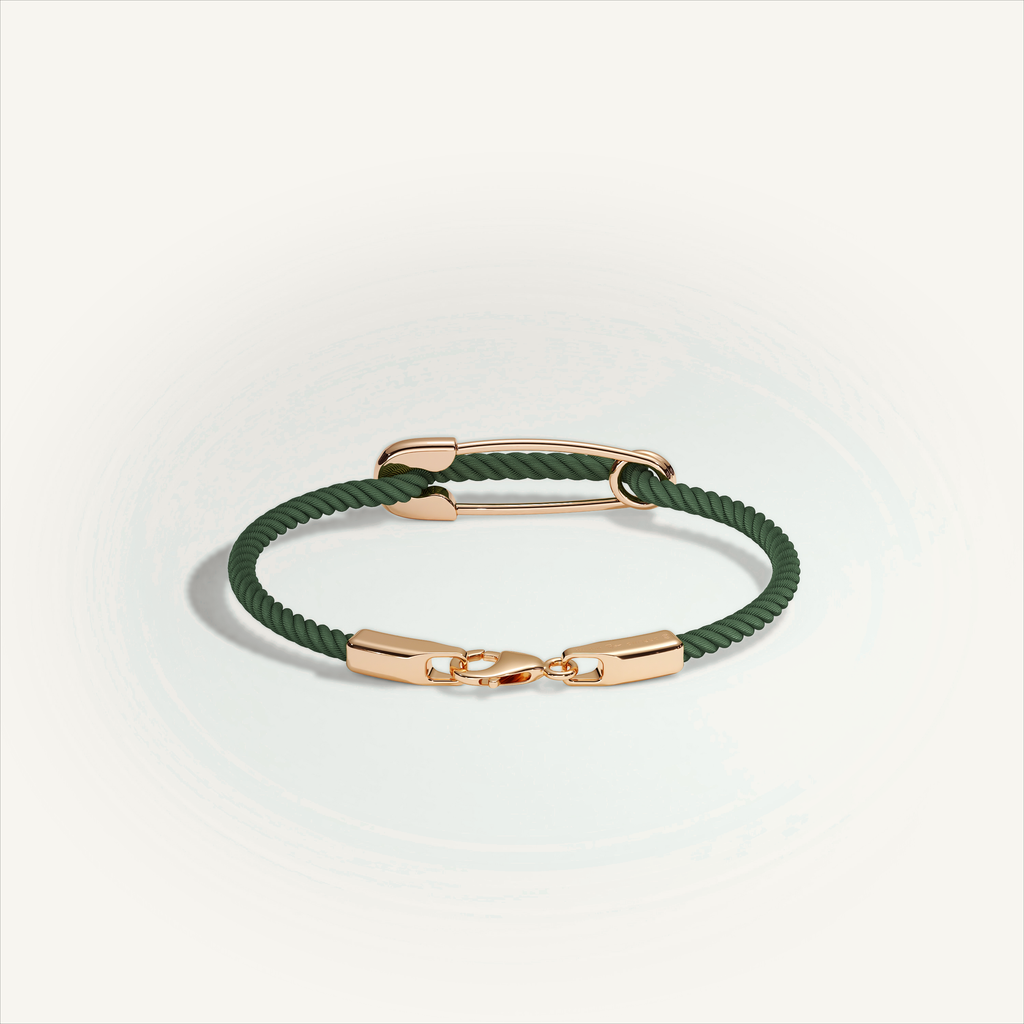 DEEP TEAL Rebel Pin Chord Bracelet — 18K Gold · Diamond Pavé, Green cord