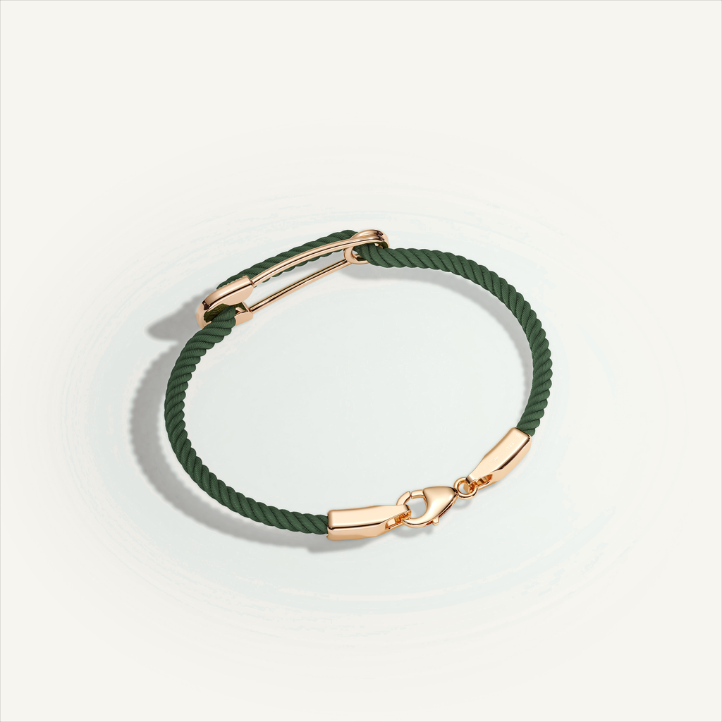 DEEP TEAL Rebel Pin Chord Bracelet — 18K Gold · Diamond Pavé, Green cord
