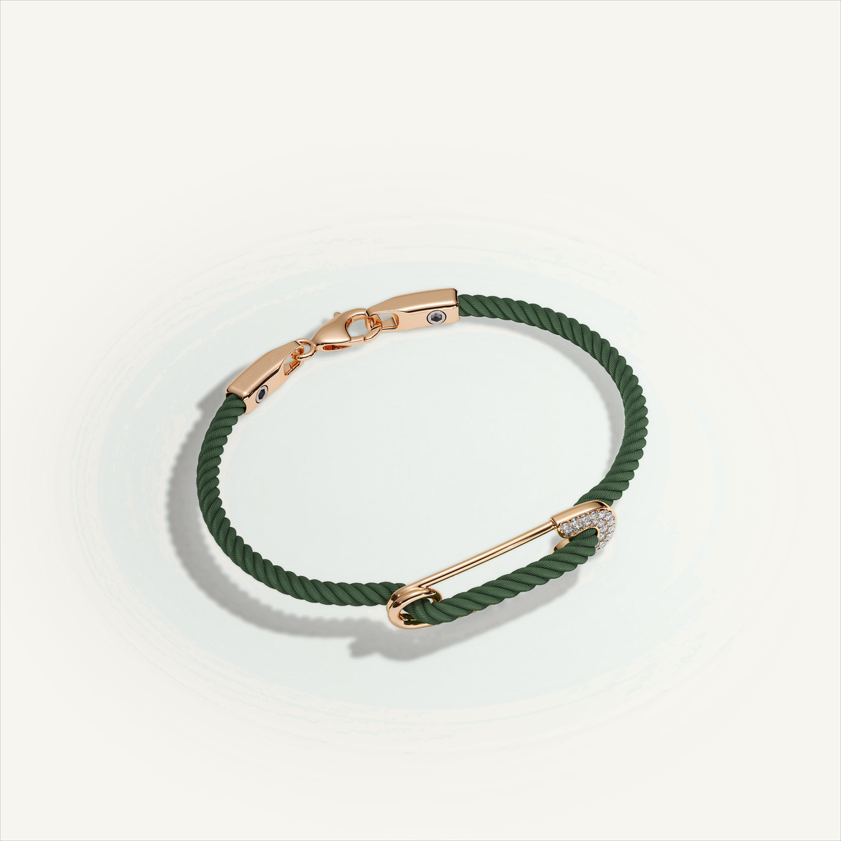DEEP TEAL Rebel Pin Chord Bracelet — 18K Gold · Diamond Pavé, Green cord