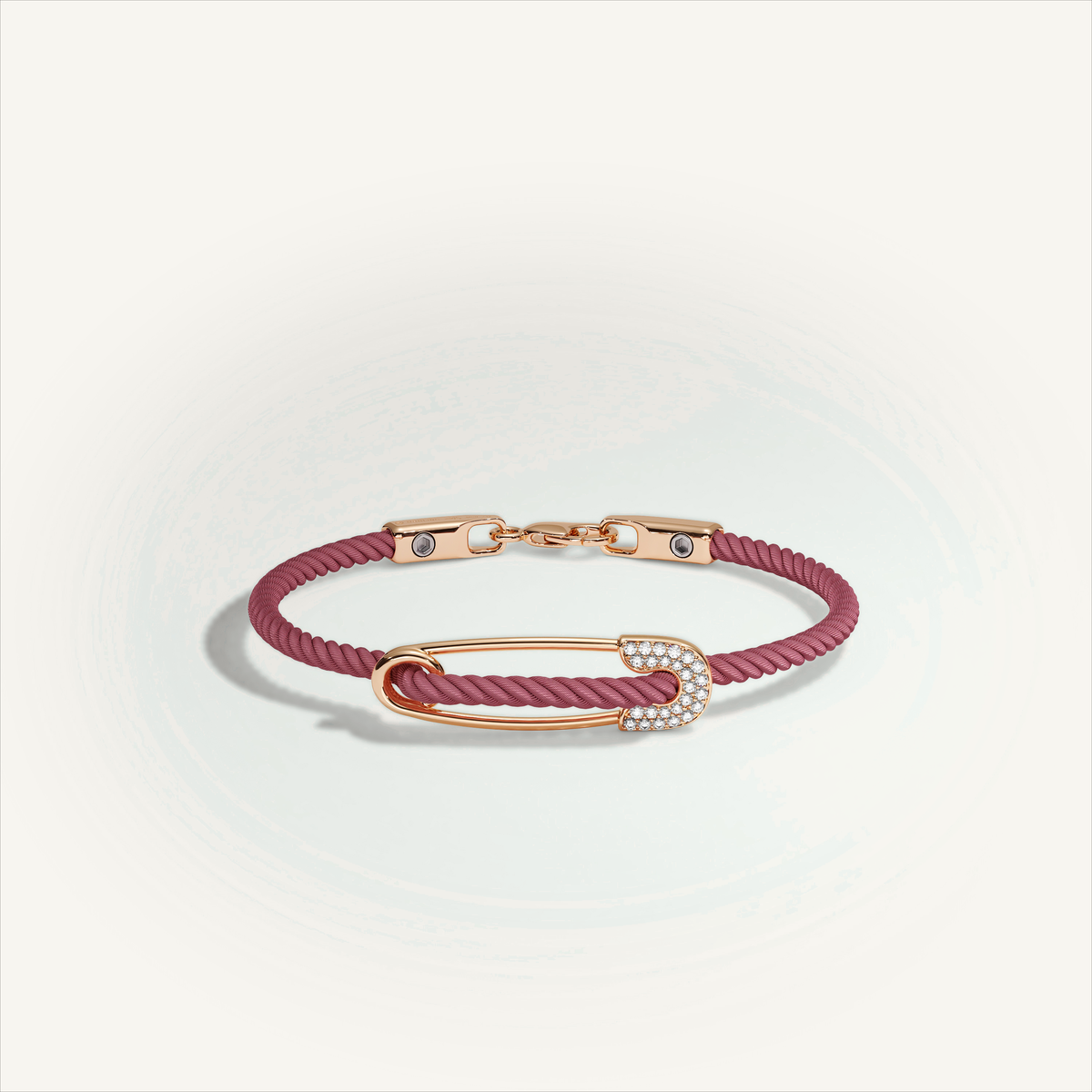 DEEP TEAL Rebel Pin Chord Bracelet — 18K Gold · Diamond Pavé, Burgundy cord