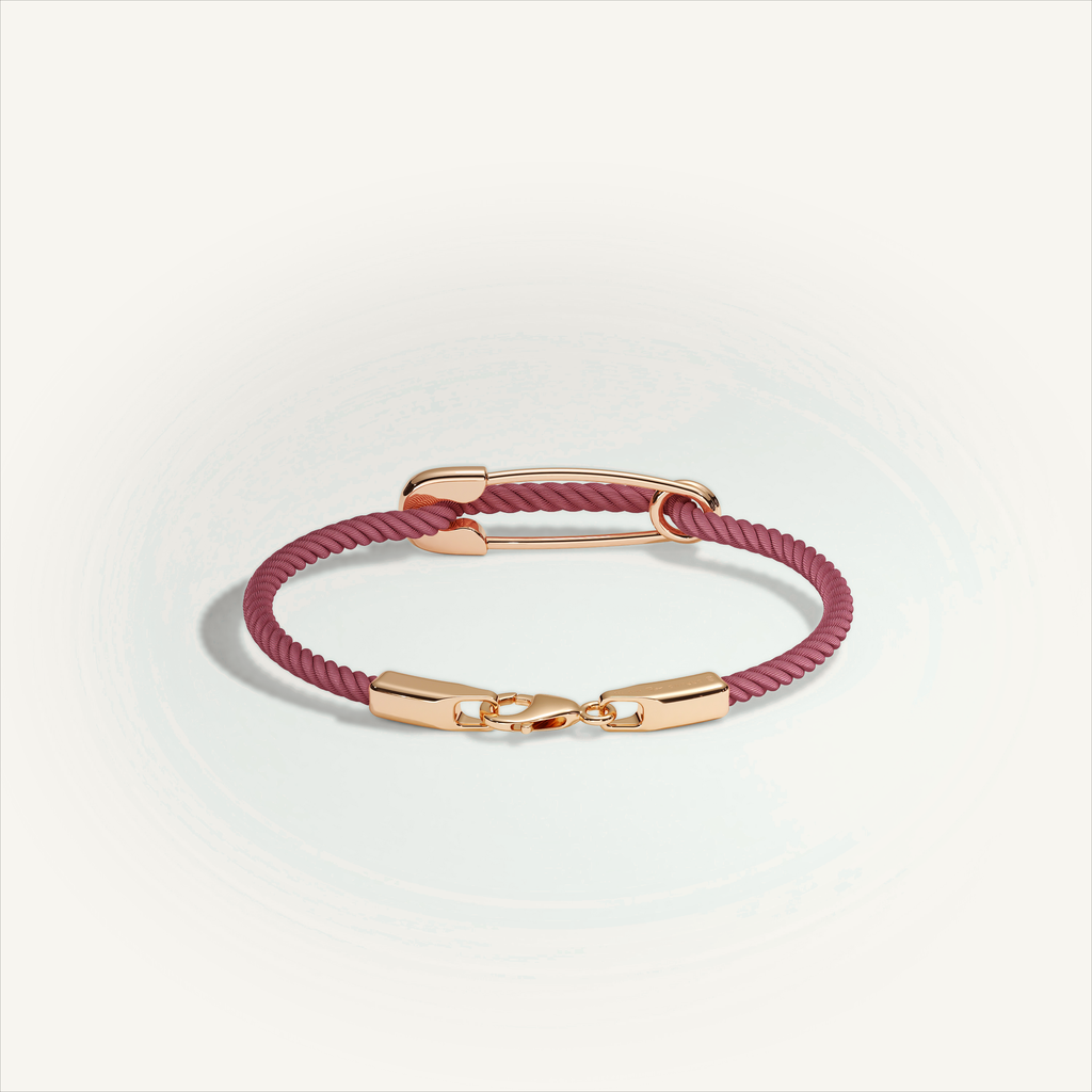 DEEP TEAL Rebel Pin Chord Bracelet — 18K Gold · Diamond Pavé, Burgundy cord