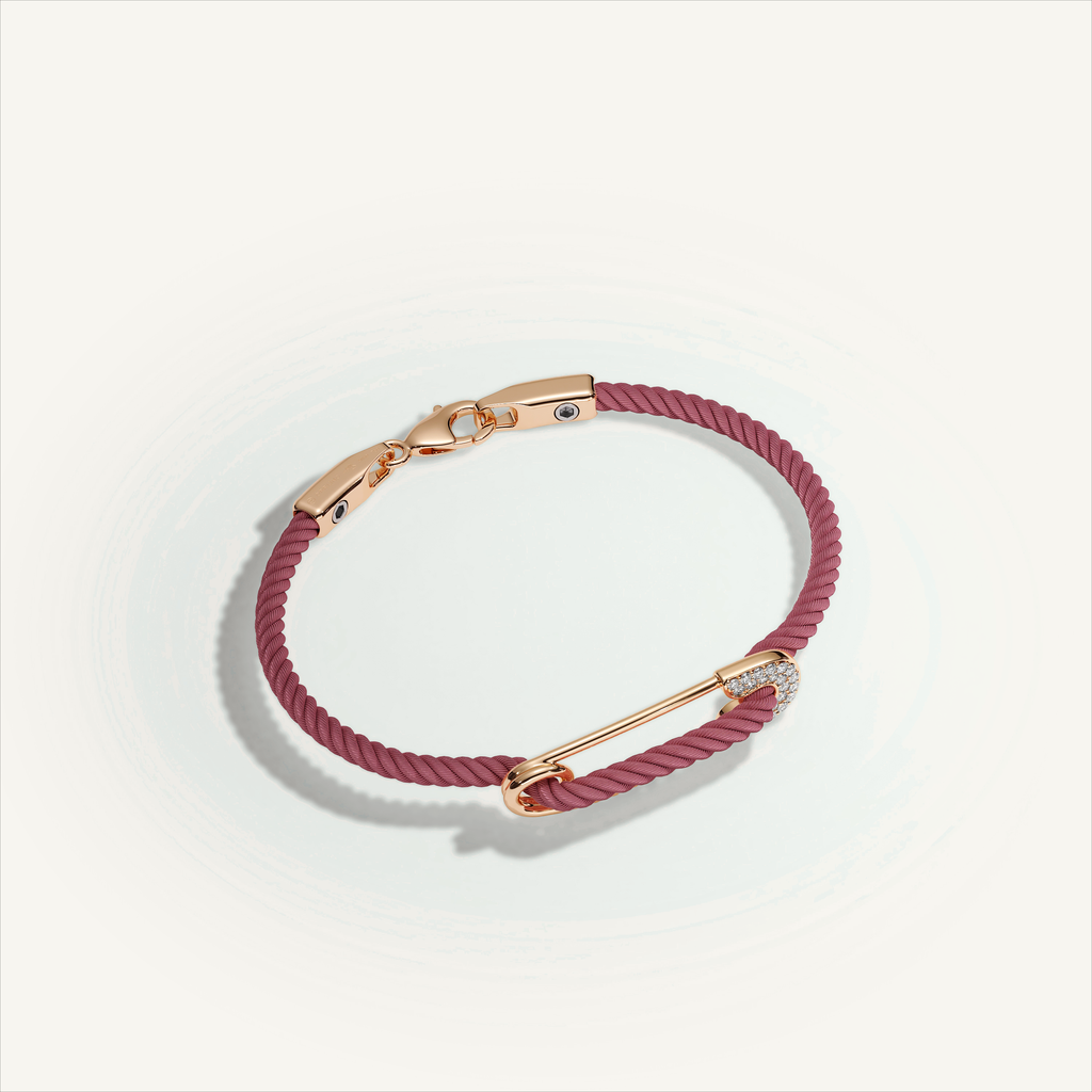 DEEP TEAL Rebel Pin Chord Bracelet — 18K Gold · Diamond Pavé, Burgundy cord