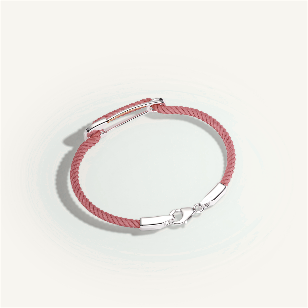 DEEP TEAL Rebel Pin Chord Bracelet — 18K White Gold · Diamond Pavé, Pink cord