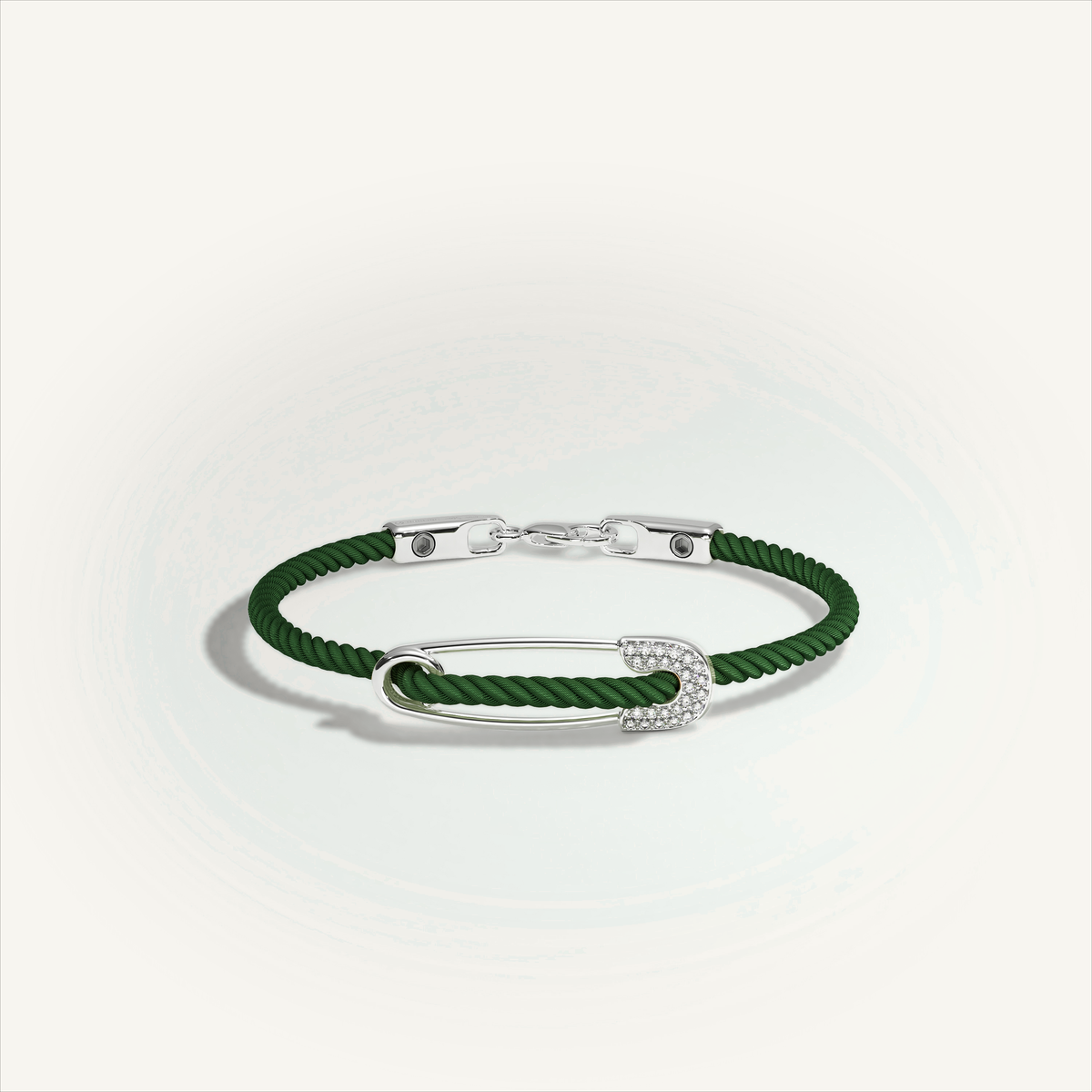 DEEP TEAL Rebel Pin Chord Bracelet — 18K White Gold · Diamond Pavé, Green cord