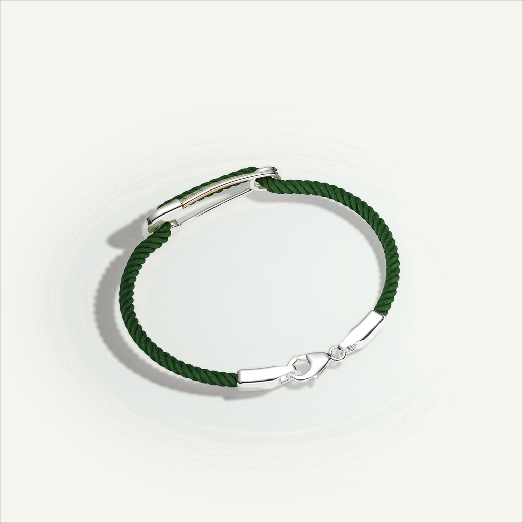 DEEP TEAL Rebel Pin Chord Bracelet — 18K White Gold · Diamond Pavé, Green cord