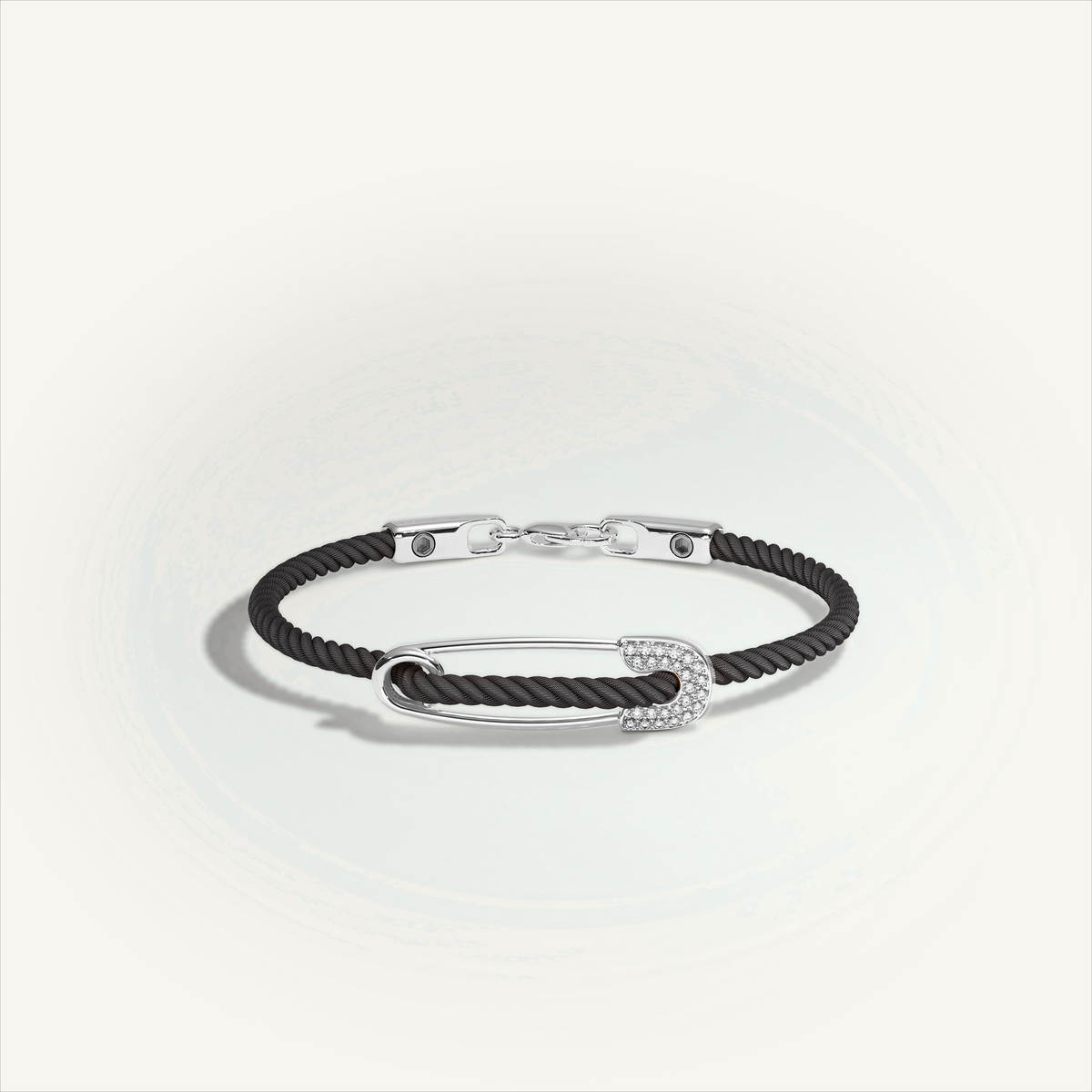 DEEP TEAL Rebel Pin Chord Bracelet — 18K White Gold · Diamond Pavé, Black cord