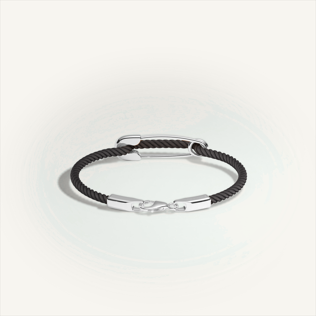 DEEP TEAL Rebel Pin Chord Bracelet — 18K White Gold · Diamond Pavé, Black cord