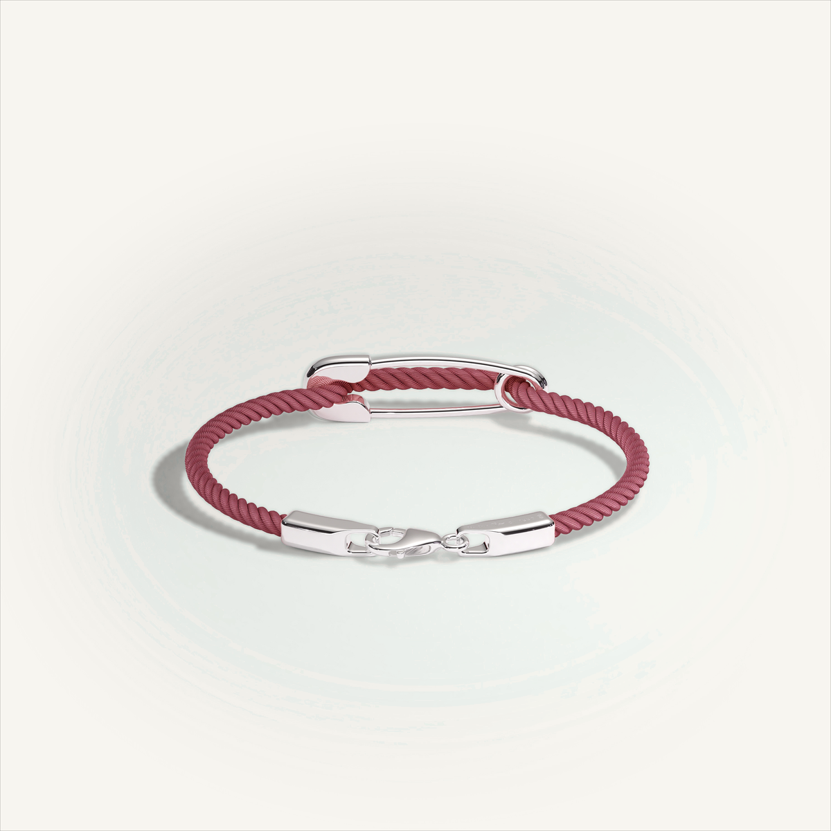 DEEP TEAL Rebel Pin Chord Bracelet — 18K White Gold · Diamond Pavé, Burgundy cord