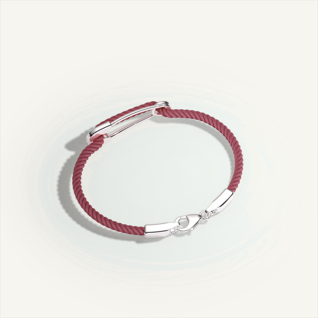 DEEP TEAL Rebel Pin Chord Bracelet — 18K White Gold · Diamond Pavé, Burgundy cord