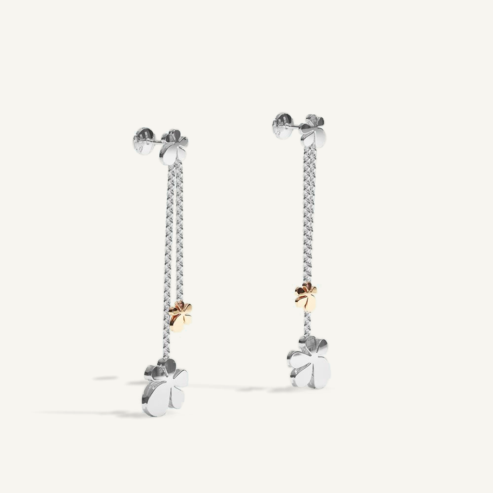 Gisela Multi Flower Ear Pendants – Silver & Red Gold