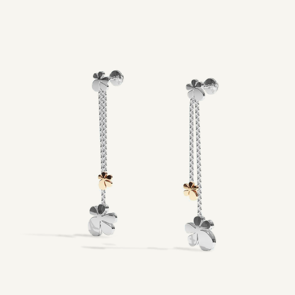 Gisela Multi Flower Ear Pendants – Silver & Red Gold