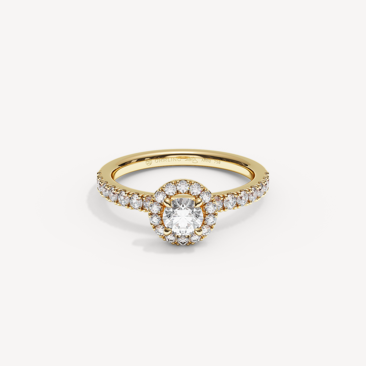 SOLAREBARI M22 halo with side diamonds, yellow gold, 0.50 ct centre, view 1.